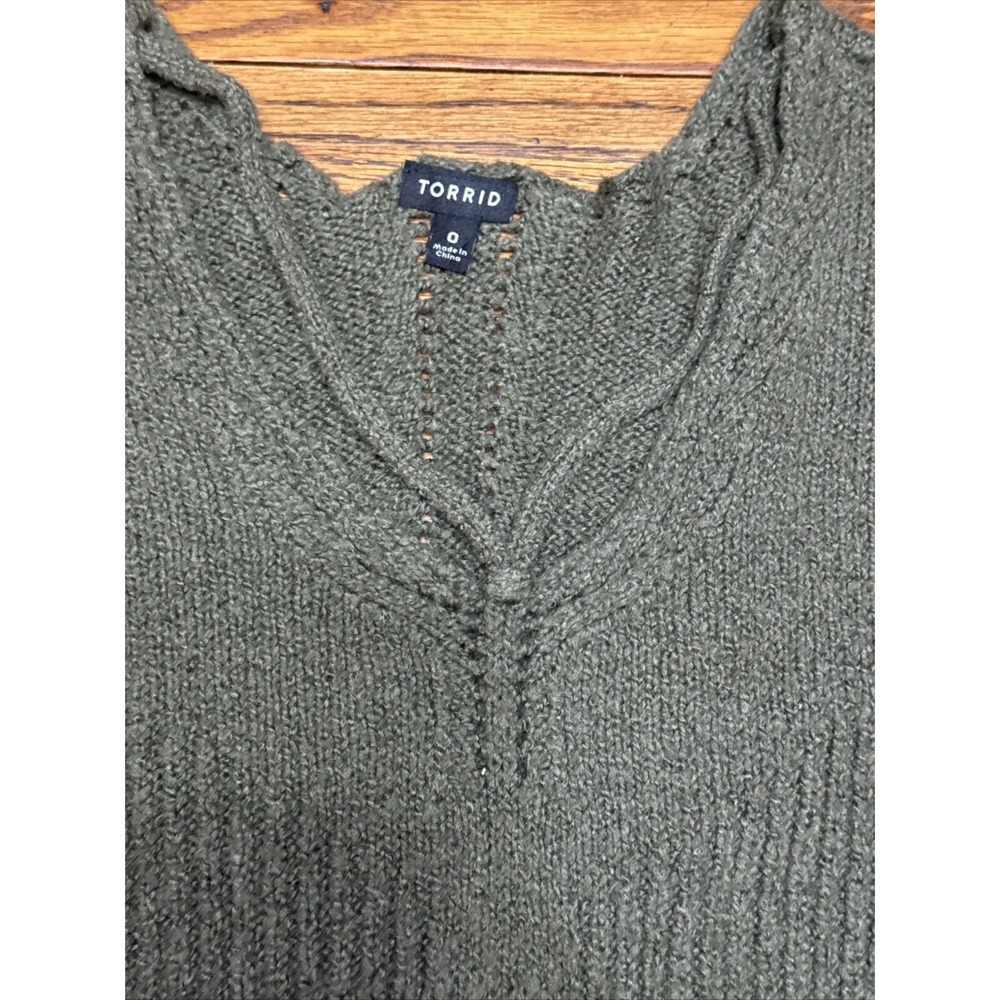 Torrid Olive Green Strappy Neck Pointelle Pullover Sweater 0 - Picture 2 of 7
